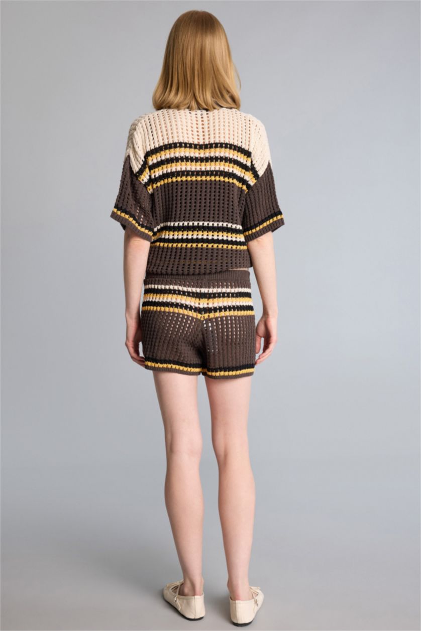 Kadın Kahve Regular Fıt Triko Şort