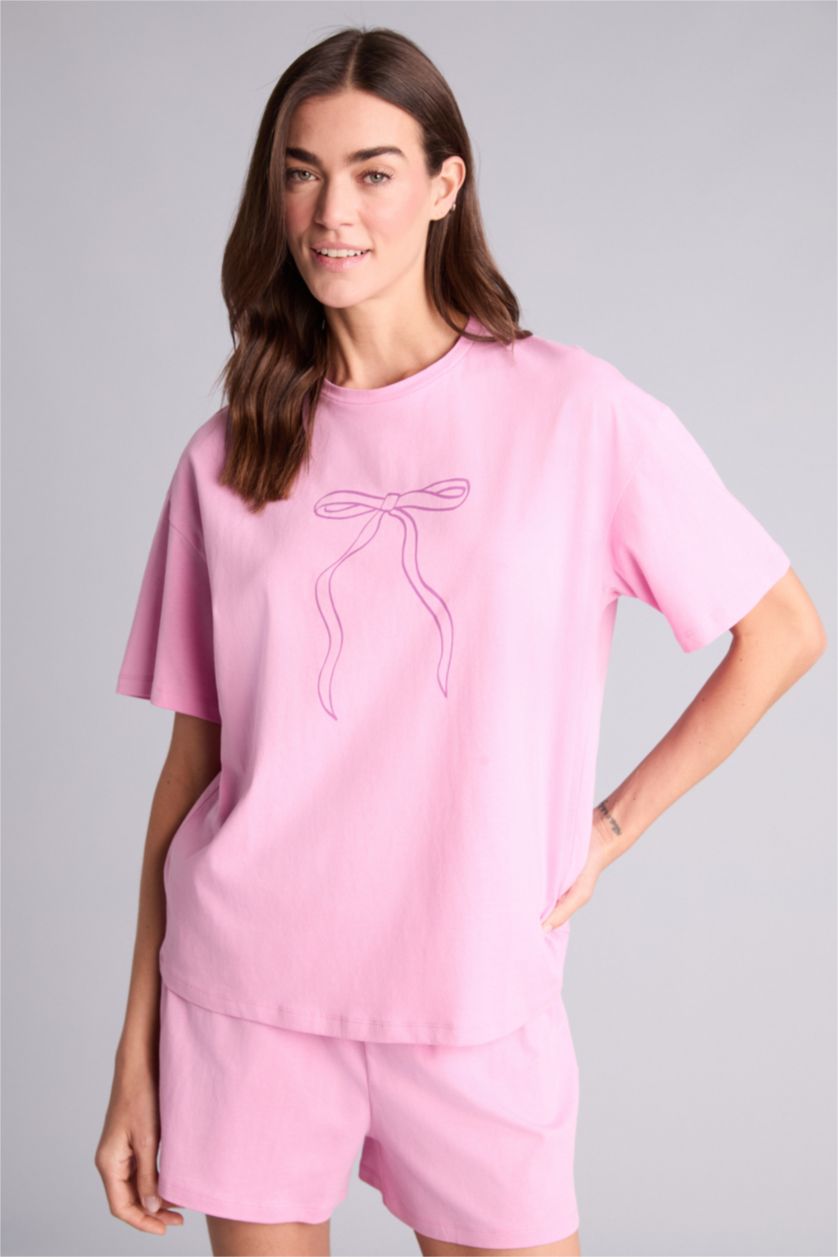 Kadın Pembe Pijama Takımı Üst Şort Alt