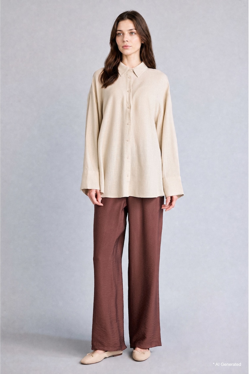 WOMAN Brown Regular Fit Long Straight Leg Brown Trousers