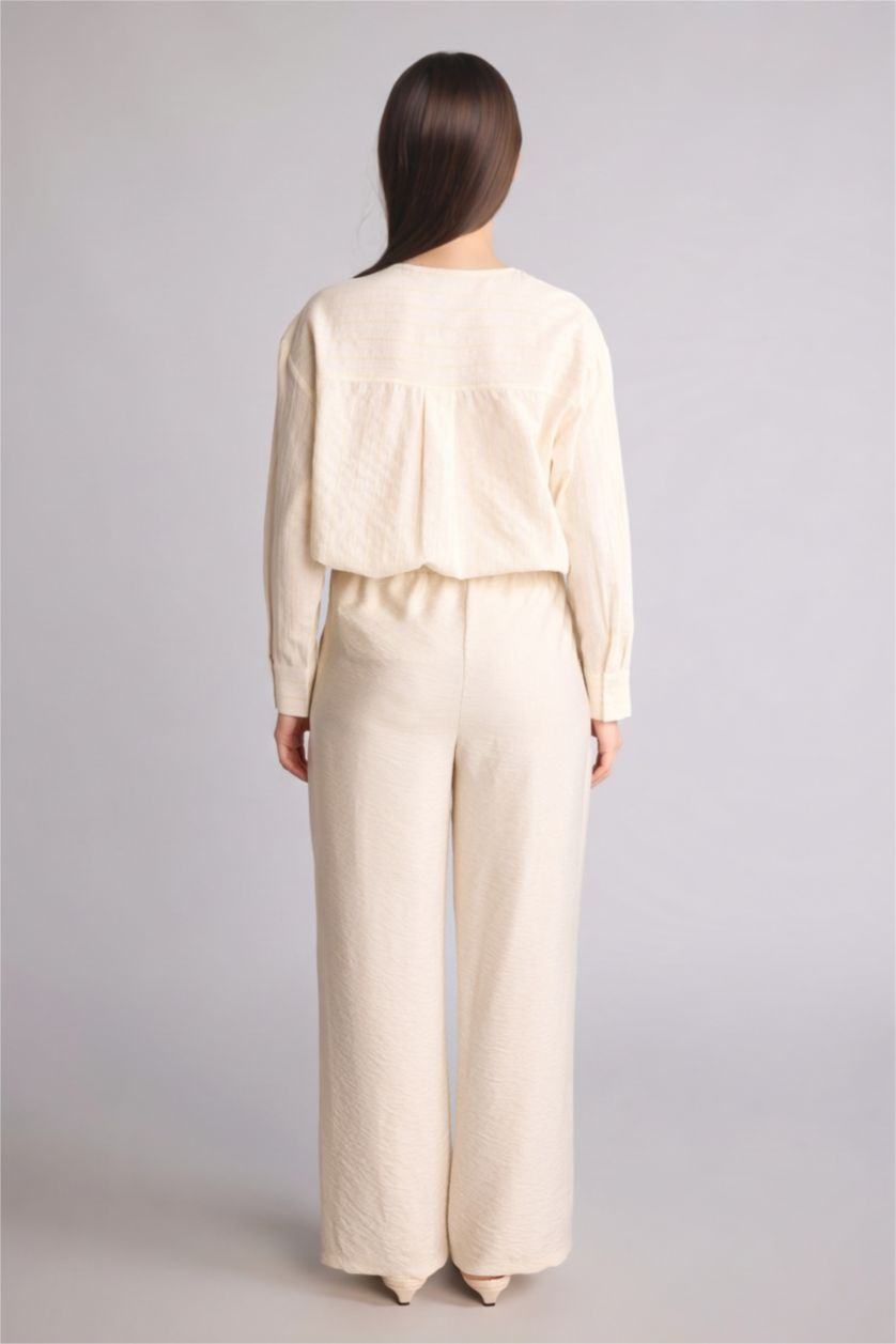 Kadın Ekru Regular Fit Düz Paça Pantolon