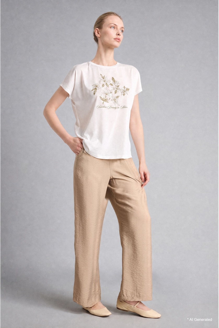 Women Vison Straight Beige Straight Leg Trousers