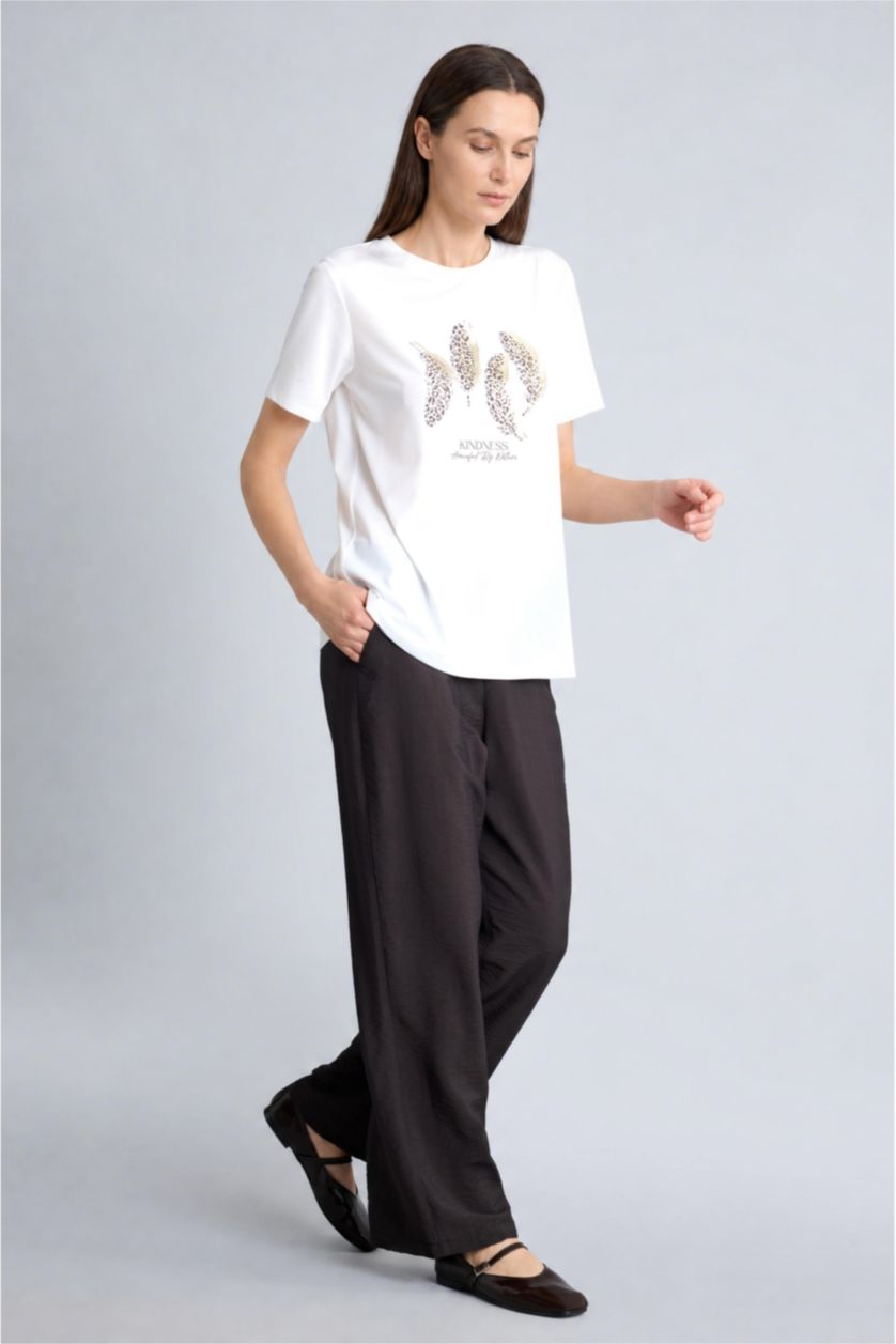 Kadın Kahve Straight Fit Düz Paça Pantolon