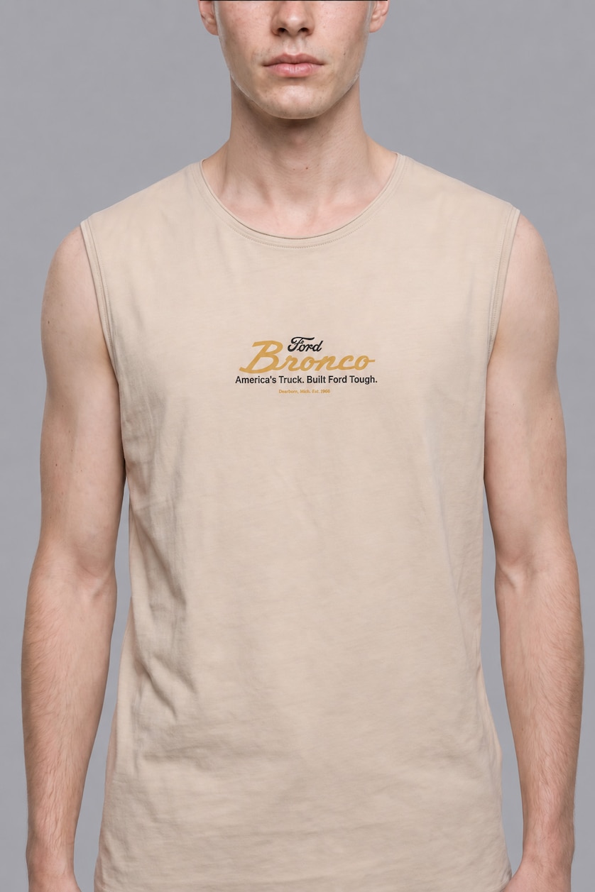 Erkek Taş %100 Pamuk Ford Motor Company Lisanslı Oversize Baskılı Atlet