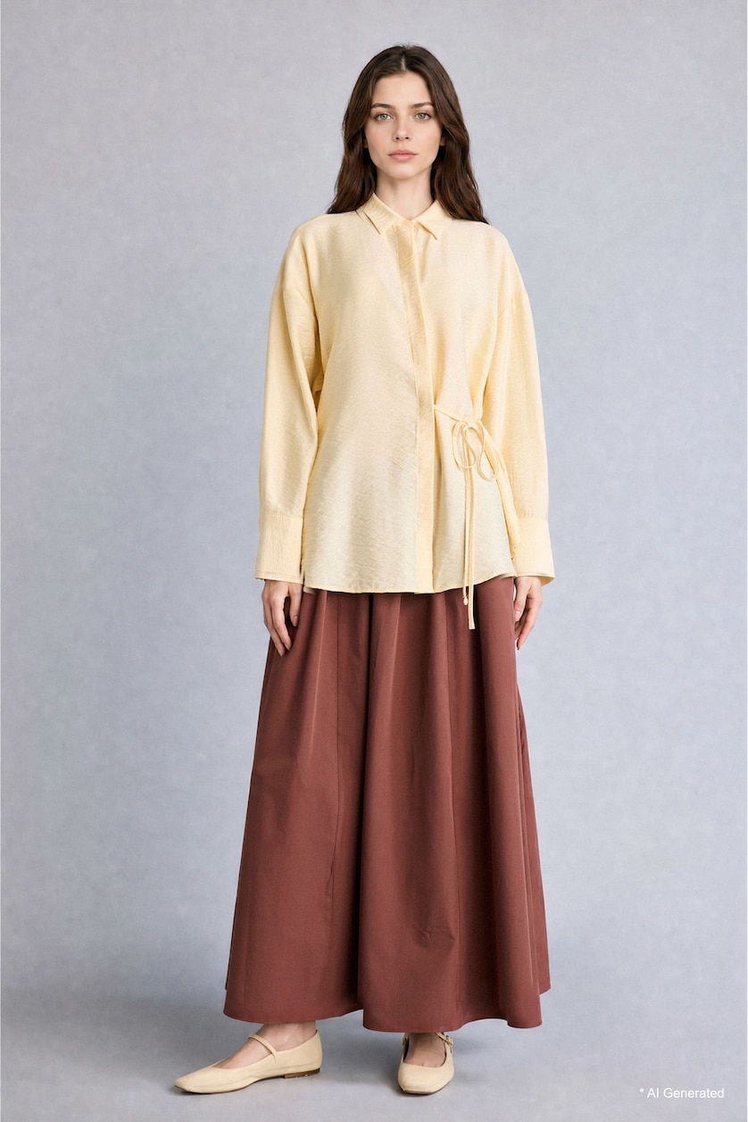 Women Light Yellow Regular Fit Long Sleeve Yellow Tunic