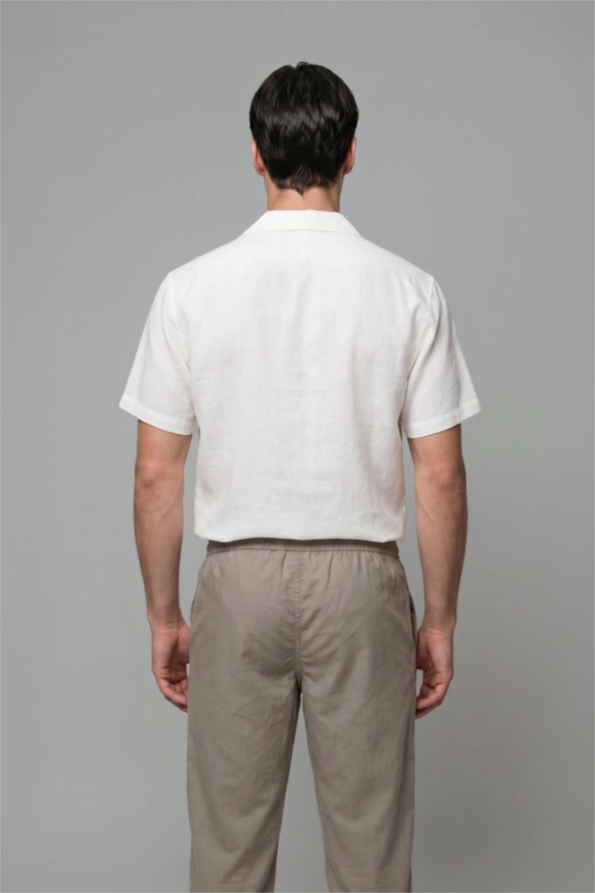 رجالي أبيض Modern Fit Linen Blended Short Sleeve Shirt
