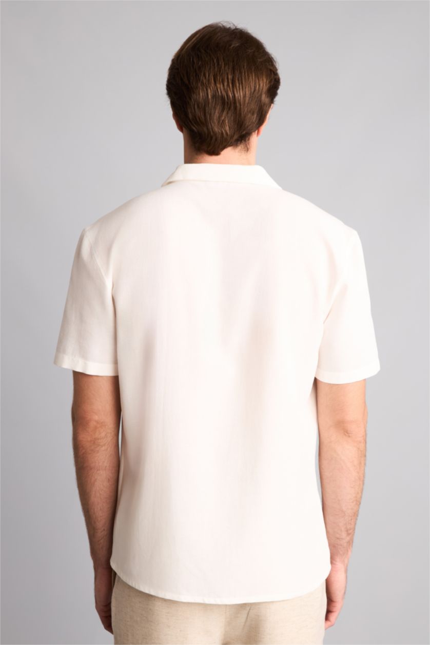 رجال أبيض Modern Fit Linen Blended Short Sleeve Shirt