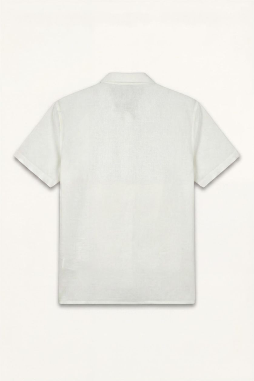 رجالي أبيض Modern Fit Linen Blended Short Sleeve Shirt