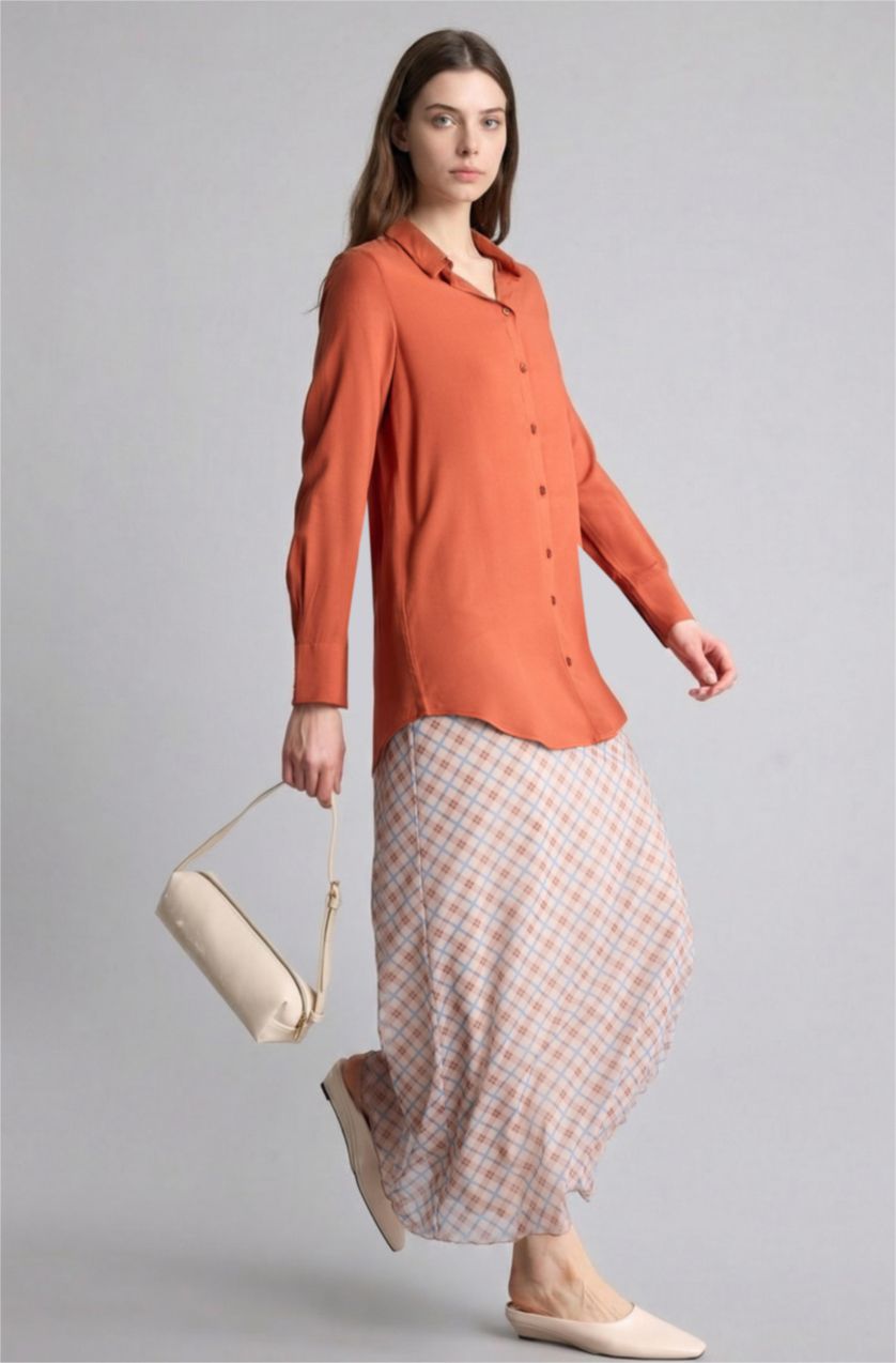 Kadın Mavi A Form Tül Baskılı Etek