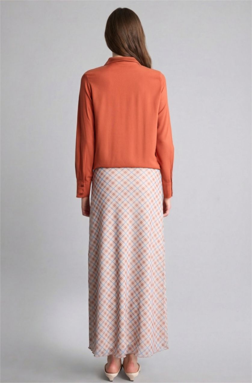 Kadın Mavi A Form Tül Baskılı Etek