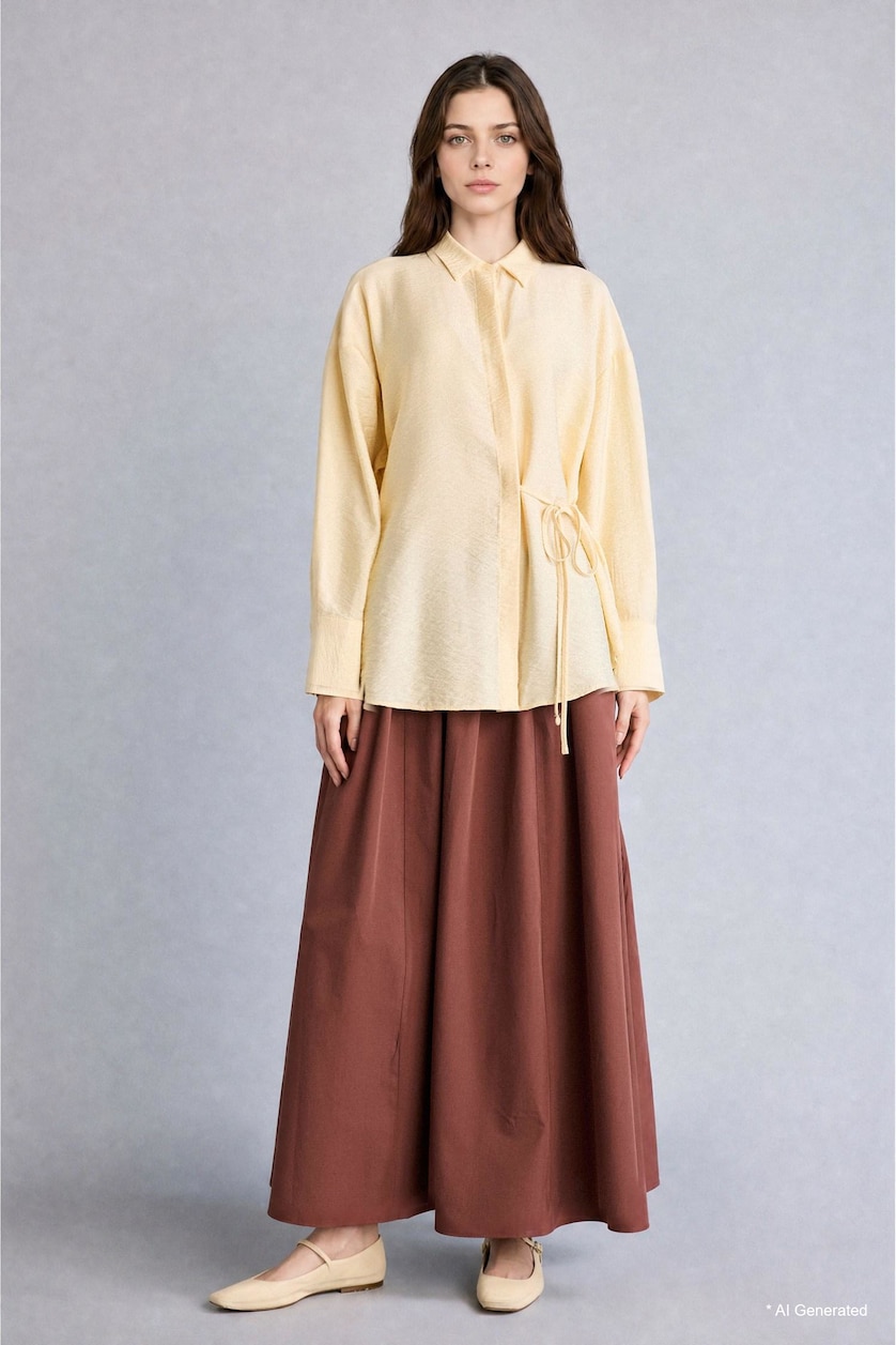 Women Brown A Line Poplin Maxi Brown Skirt