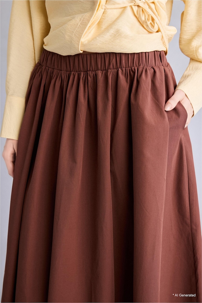 Women Brown A Line Poplin Maxi Brown Skirt