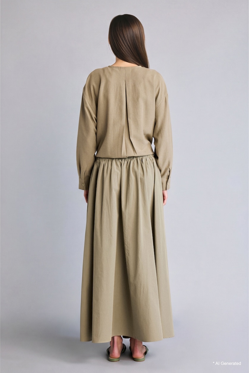 Women Olive A Cut Poplin Maxi Skirt