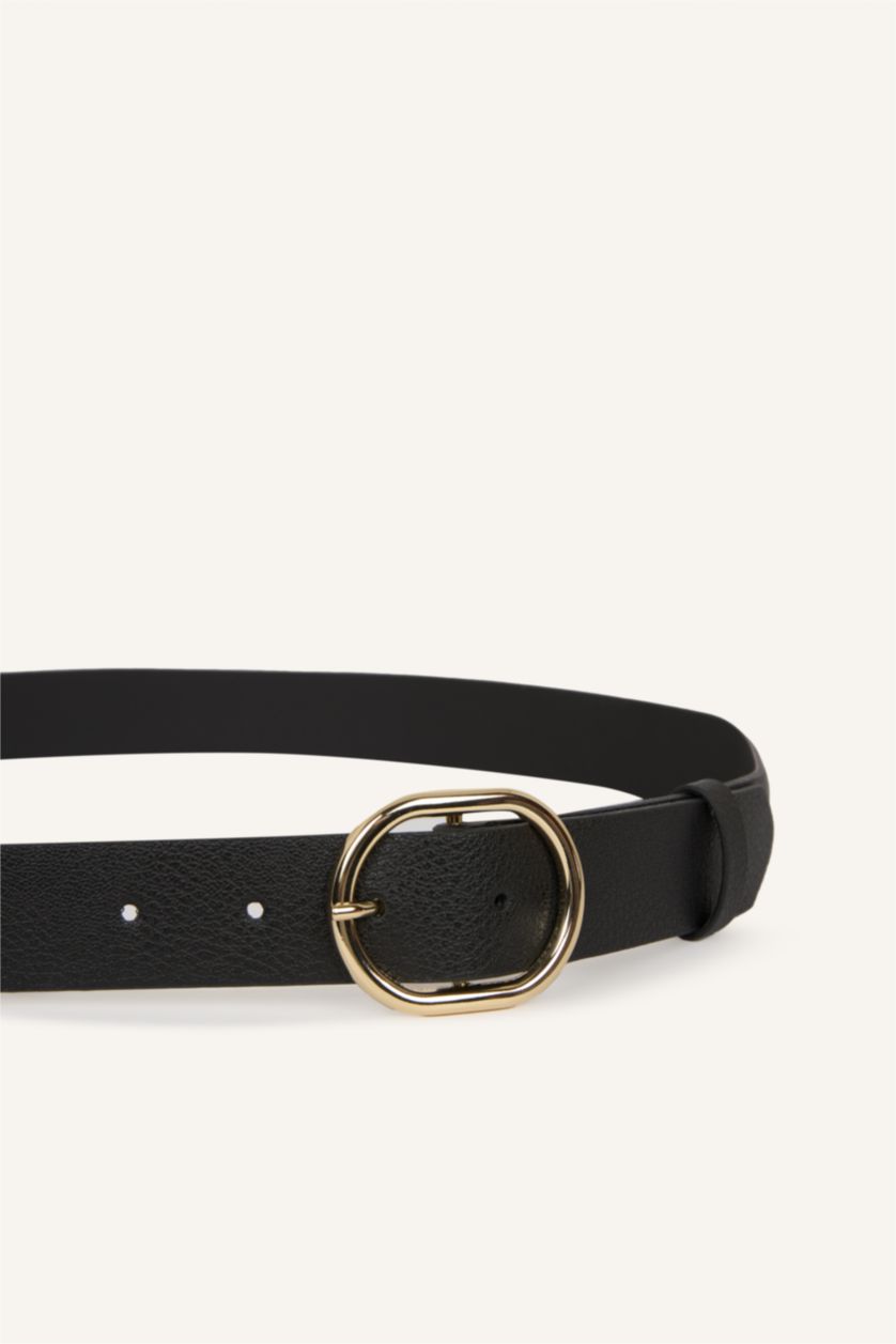 Kadın Siyah Kadın Oval Toka Suni Deri Jean Kemeri