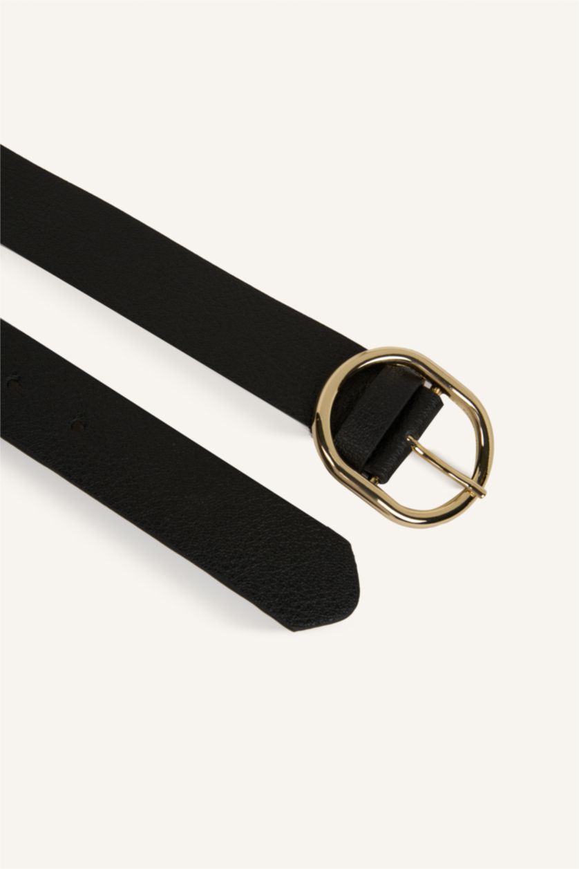 Kadın Siyah Kadın Oval Toka Suni Deri Jean Kemeri