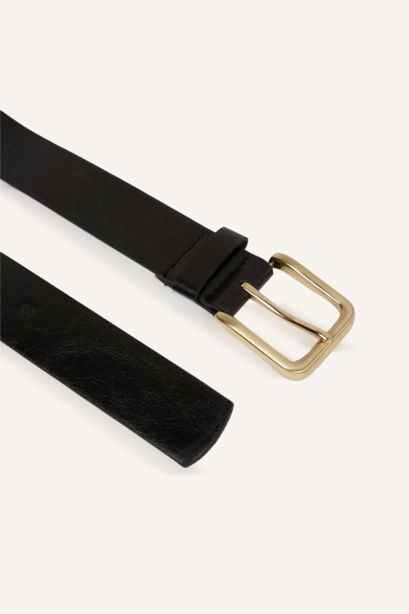 Kadın Siyah Kadın Dikdörtgen Toka Suni Deri Jean Kemeri