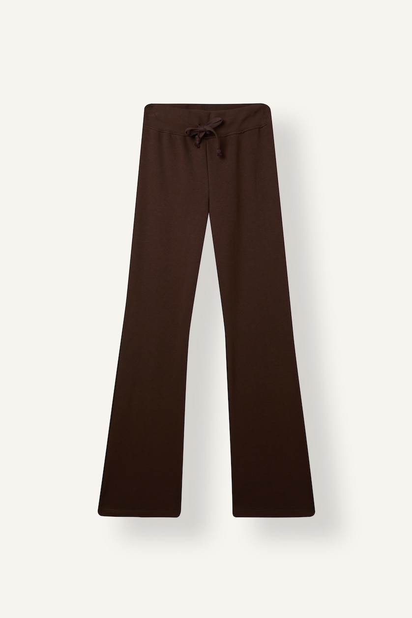 Women Brown Flare Fit Cotton Elastic Tie Waist Trousers