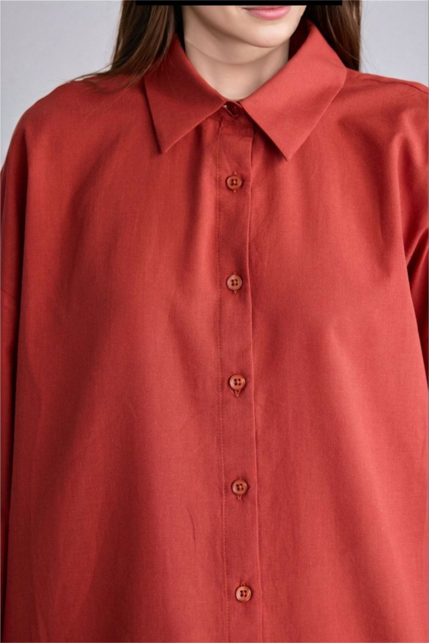 Women Dark Orange Regular Fit Voile Long Sleeve Tunic