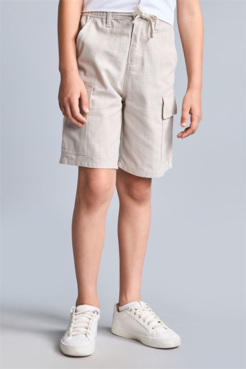 Erkek Çocuk - Genç Erkek Açık Gri Regular Fit Pamuklu Şort Erkek Çocuk