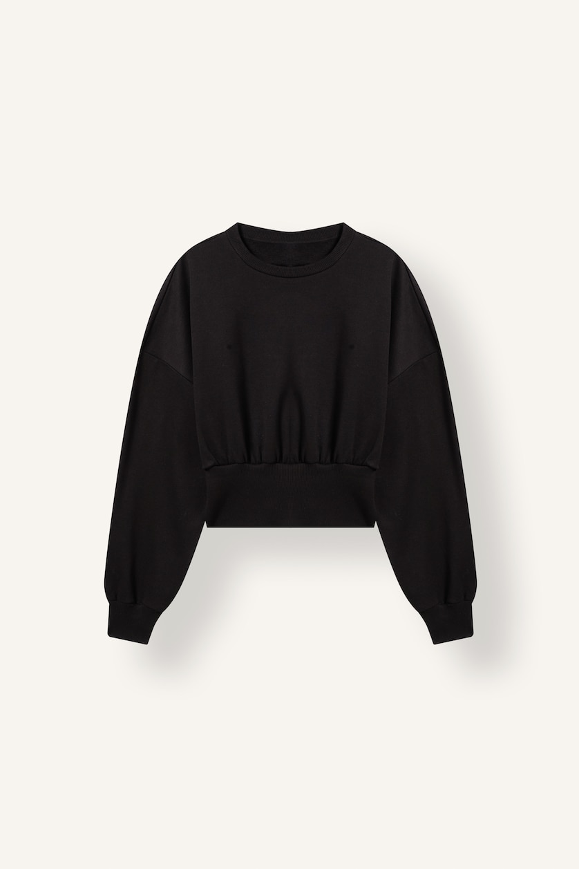 Kadın Siyah Standart Fit Bisiklet Yaka Basic Sweatshirt