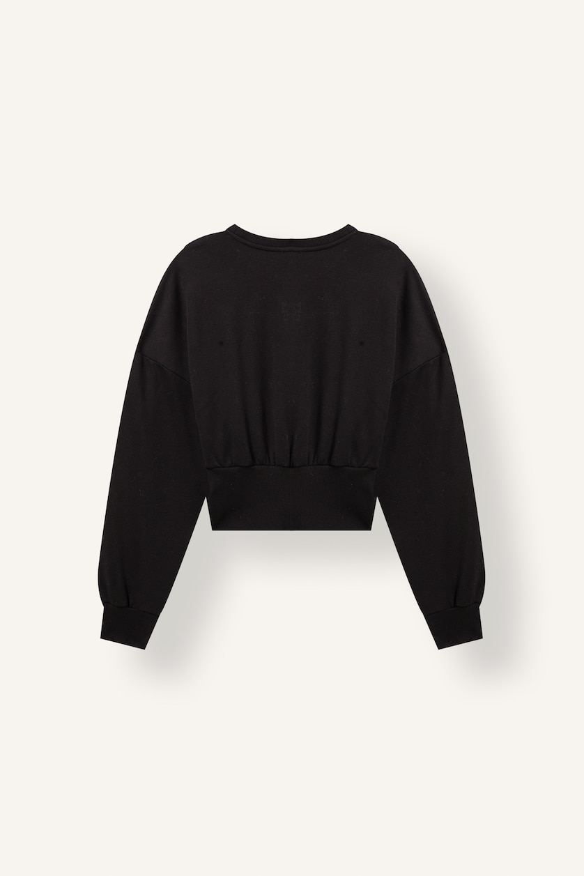 Kadın Siyah Standart Fit Bisiklet Yaka Basic Sweatshirt