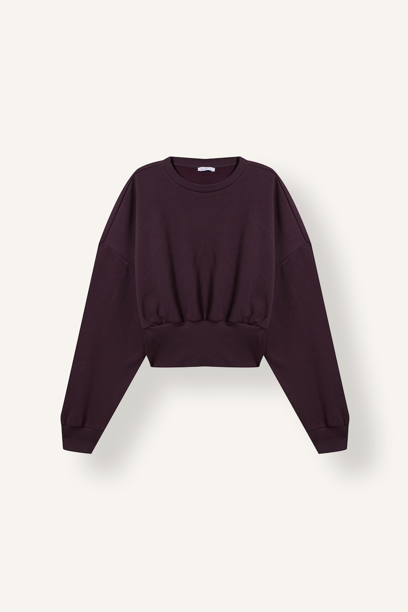 Kadın Mürdüm Standart Fit Bisiklet Yaka Basic Sweatshirt