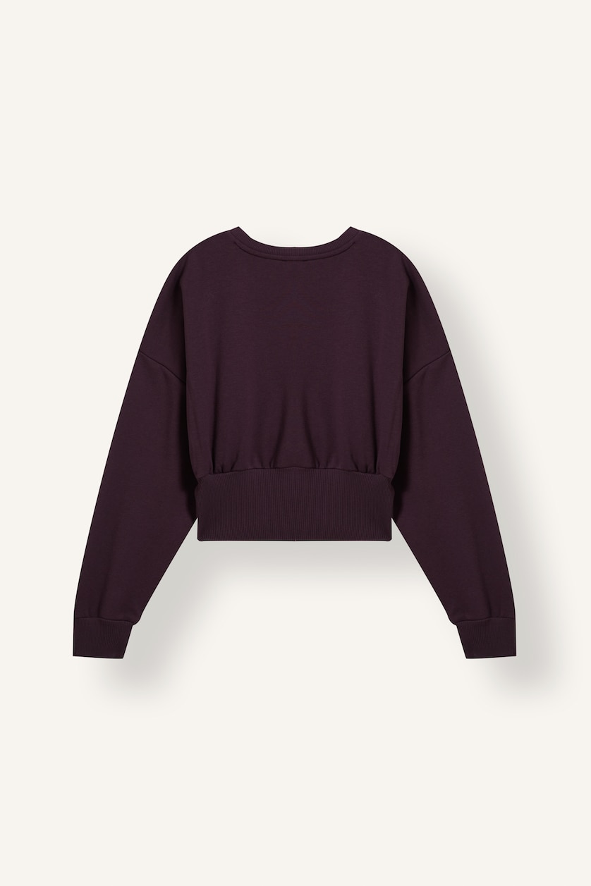 Kadın Mürdüm Standart Fit Bisiklet Yaka Basic Sweatshirt