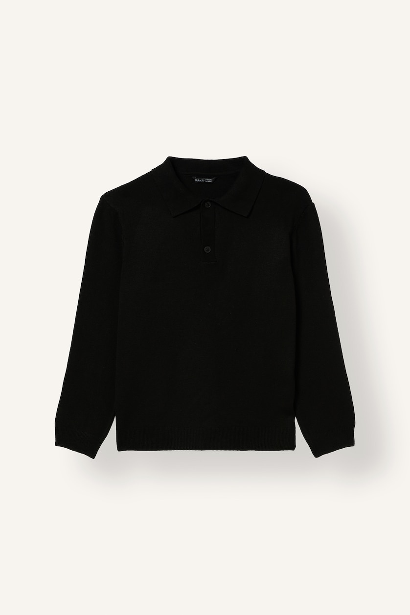 Erkek Çocuk - Genç Erkek Siyah Polo Yaka Triko Basic Kazak Erkek Çocuk