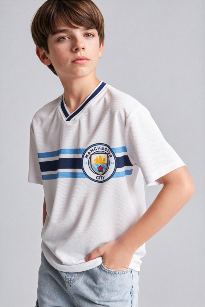 Erkek Çocuk - Genç Erkek Beyaz Manchester City Kısa Kollu Tişört Erkek Çocuk