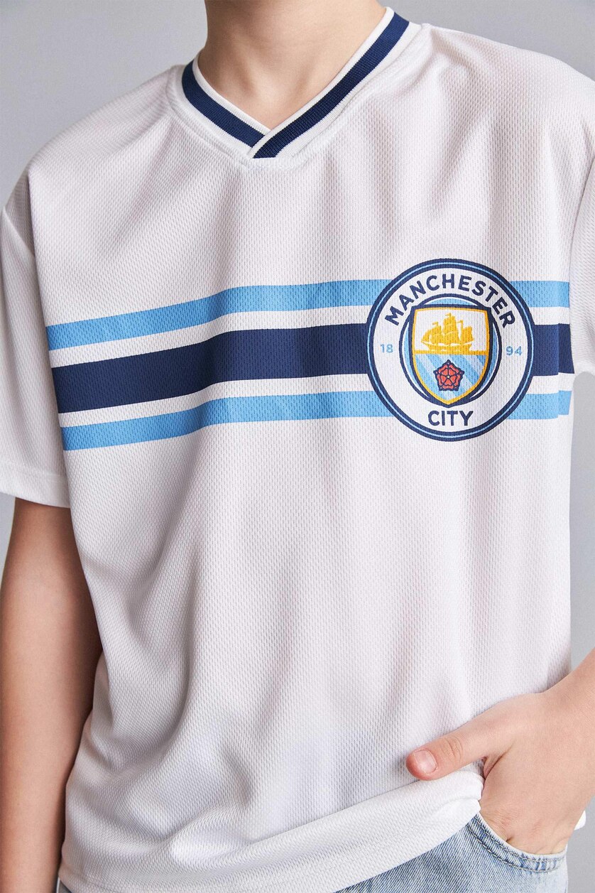 Erkek Çocuk - Genç Erkek Beyaz Manchester City Kısa Kollu Tişört Erkek Çocuk