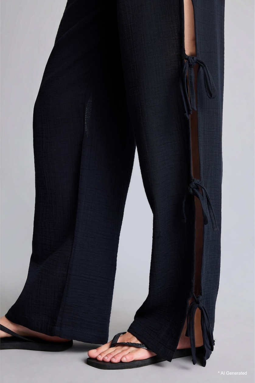 Women Black Regular Fit Muslin Black Beach Trousers
