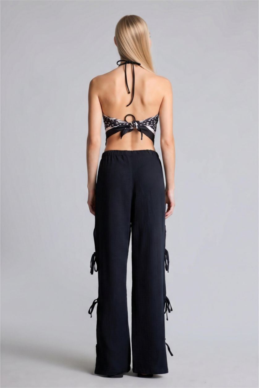 Kadın Siyah Regular Fit Müslin Plaj Pantolonu