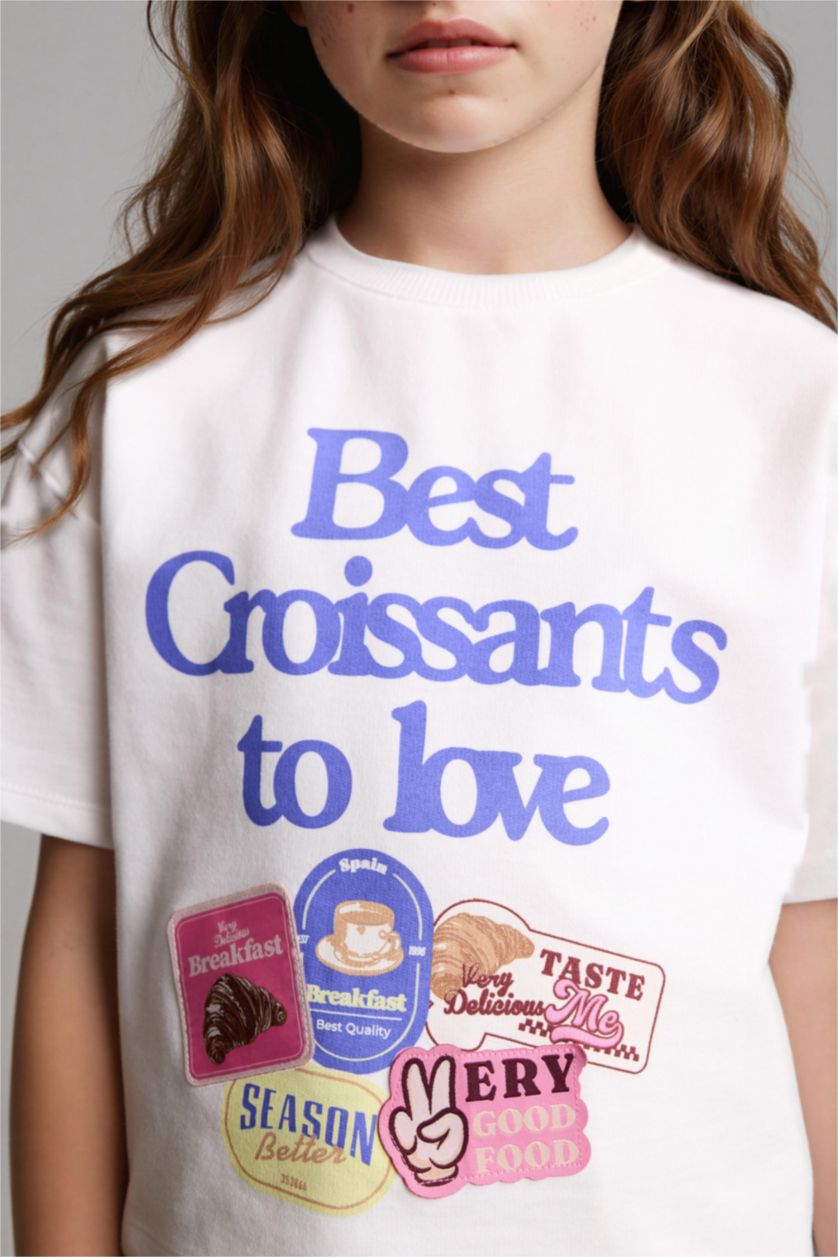 Kız Çocuk - Genç Kız Ekru Tişört Şort 2'li Takım Kız Çocuk