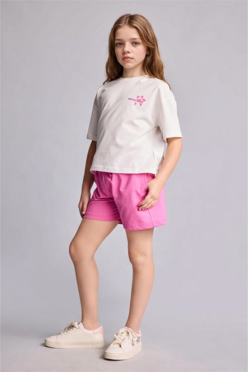Young Girls - Teen Girls Ecru Girl Shorts T-Shirt 2 Piece Set