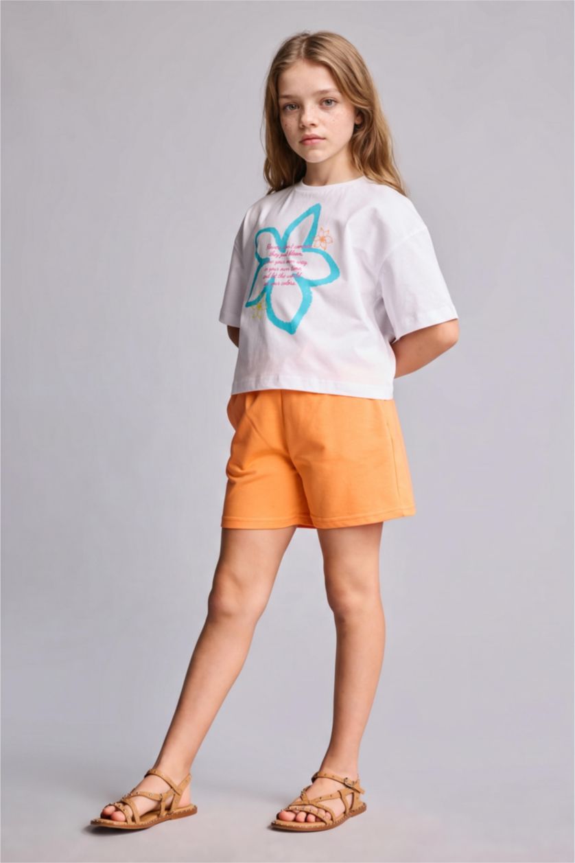 Young Girls - Teen Girls Violet Beyaz Girl Shorts T-Shirt 2 Piece Set