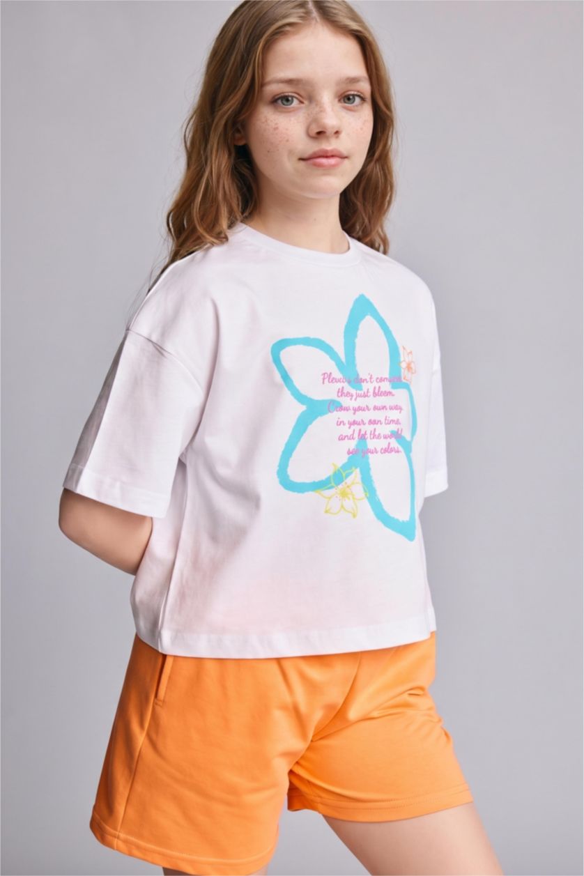 Young Girls - Teen Girls Violet Beyaz Girl Shorts T-Shirt 2 Piece Set