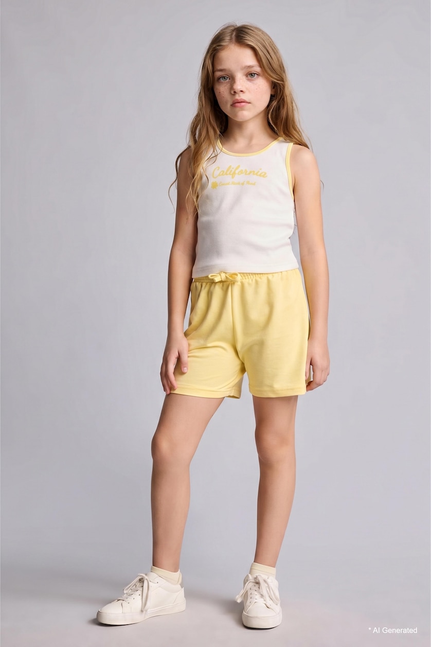 GIRLS & TEENS Ecru Girl 2 Piece Shorts Tank Top Set