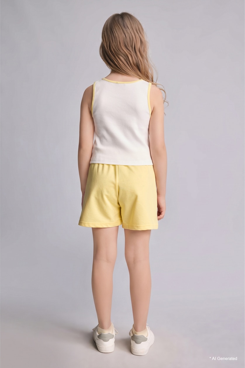 GIRLS & TEENS Ecru Girl 2 Piece Shorts Tank Top Set
