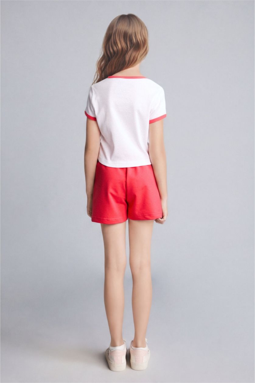 GIRLS & TEENS Ecru Girl Strawberry Print T-Shirt Shorts Ribbed 2 Piece Set