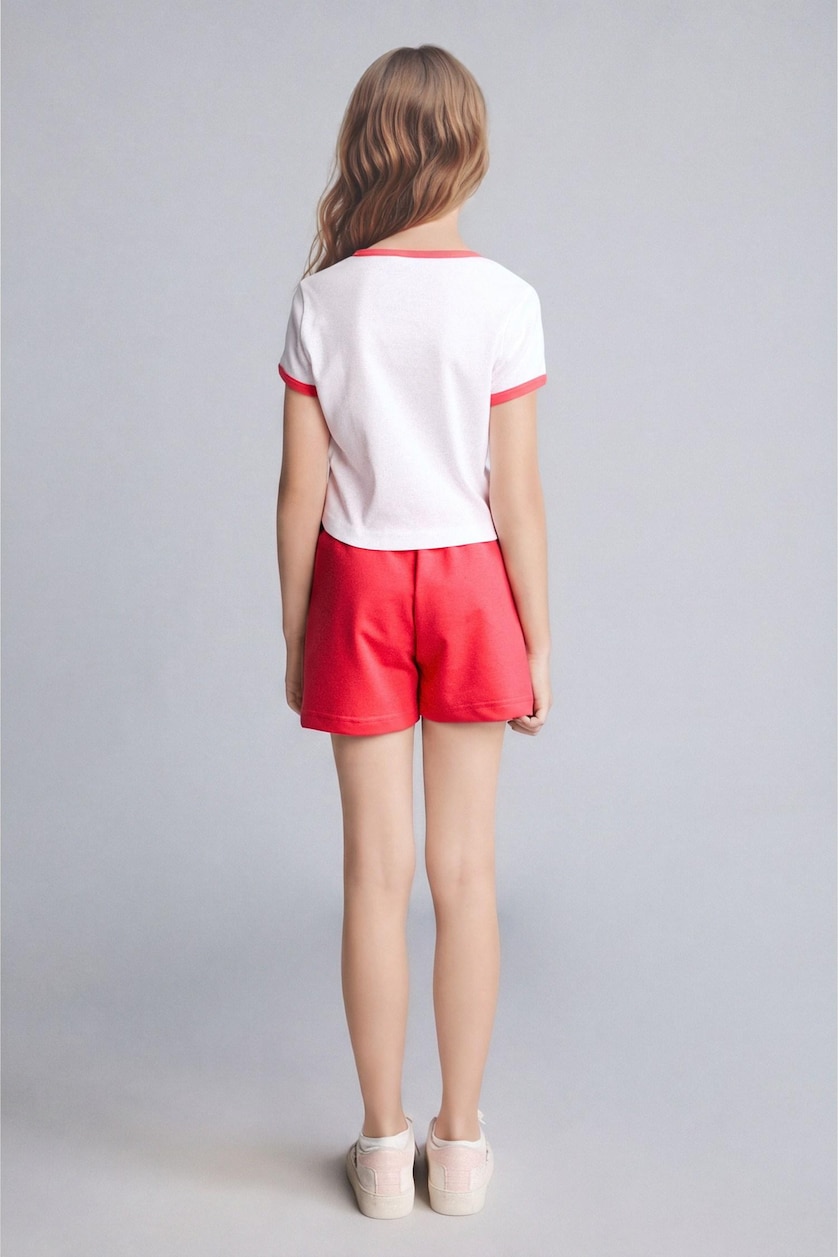 GIRLS & TEENS Ecru Girl Strawberry Print T-Shirt Shorts Ribbed 2 Piece Set