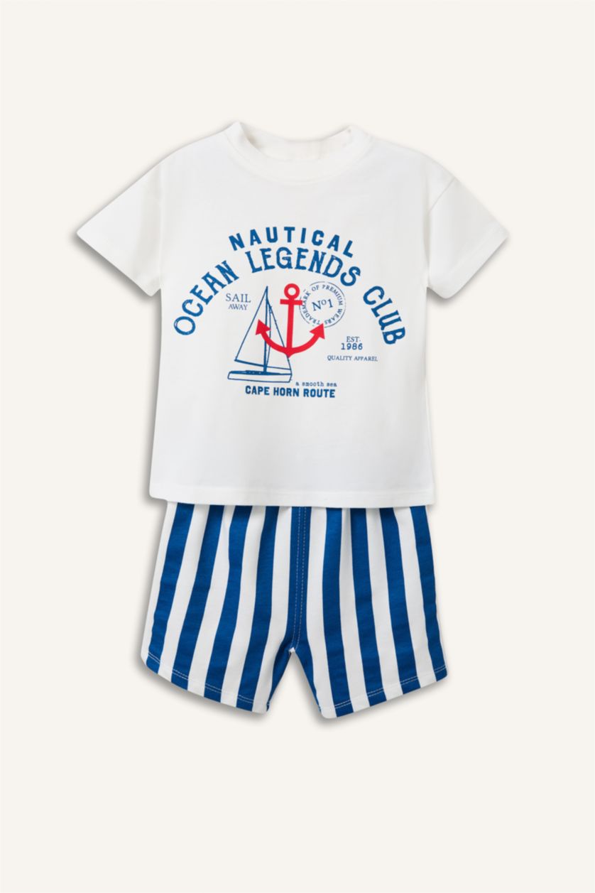 Erkek Bebek Mavi Marine Desenli 2'li Takım Erkek Bebek