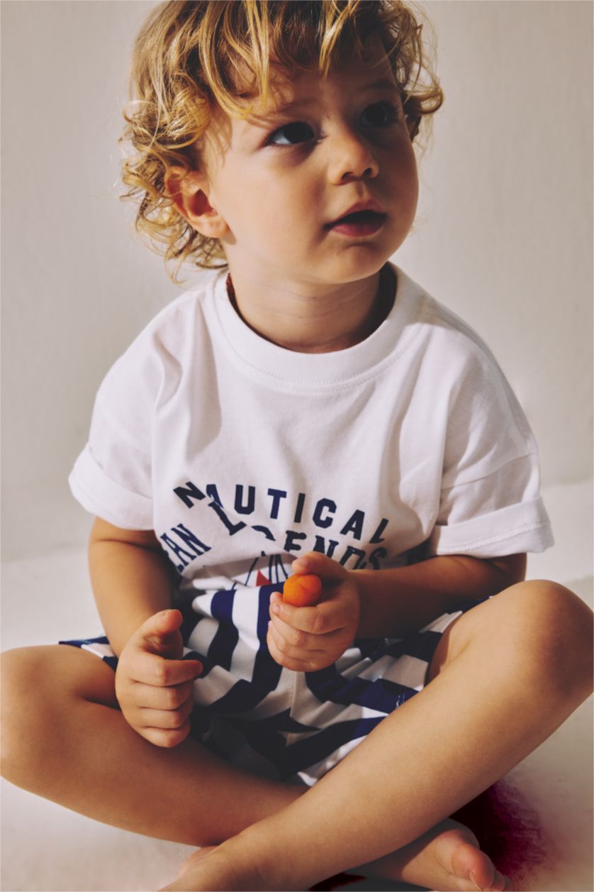 Baby Boys Blue Baby Boy Marine Pattern T-Shirt Shorts 2 Piece Set