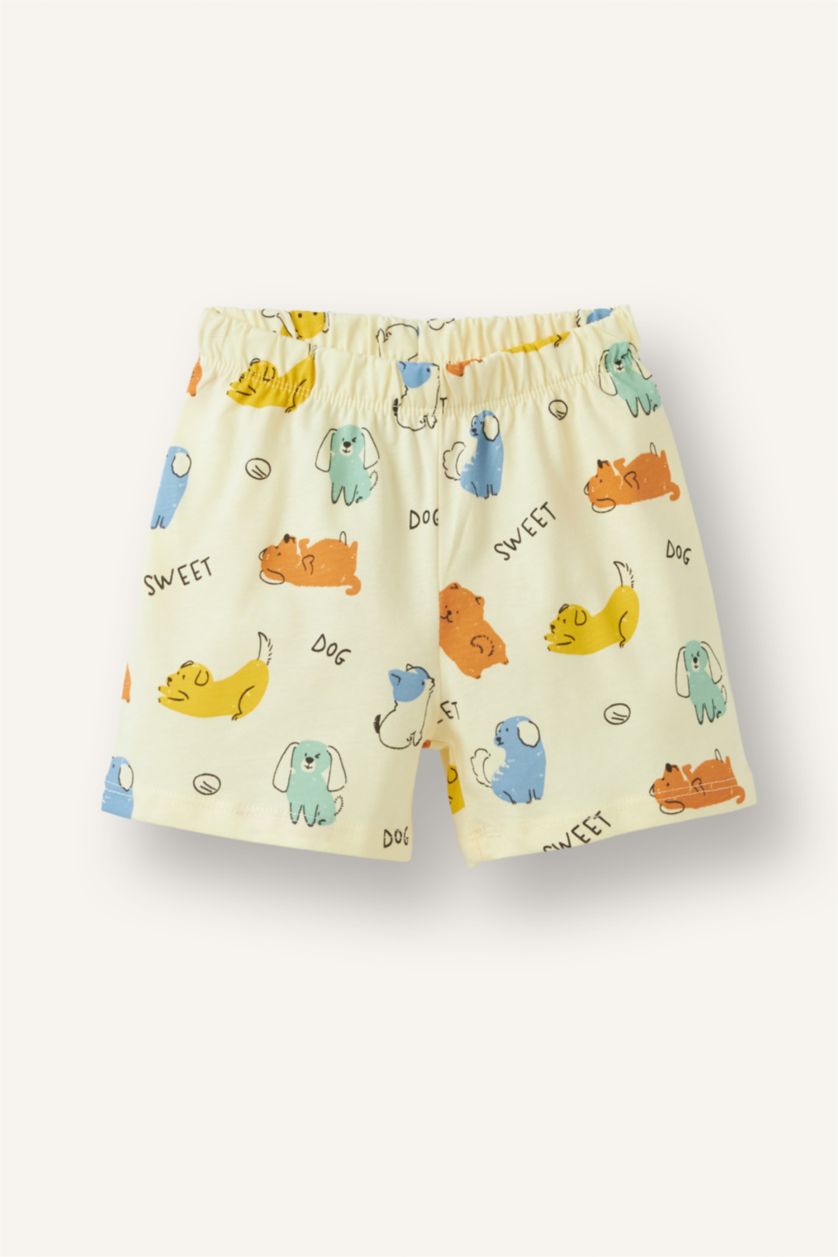 Baby Boys Light Yellow 2 piece Regular Fit Animal Print Knitted Pyjamas