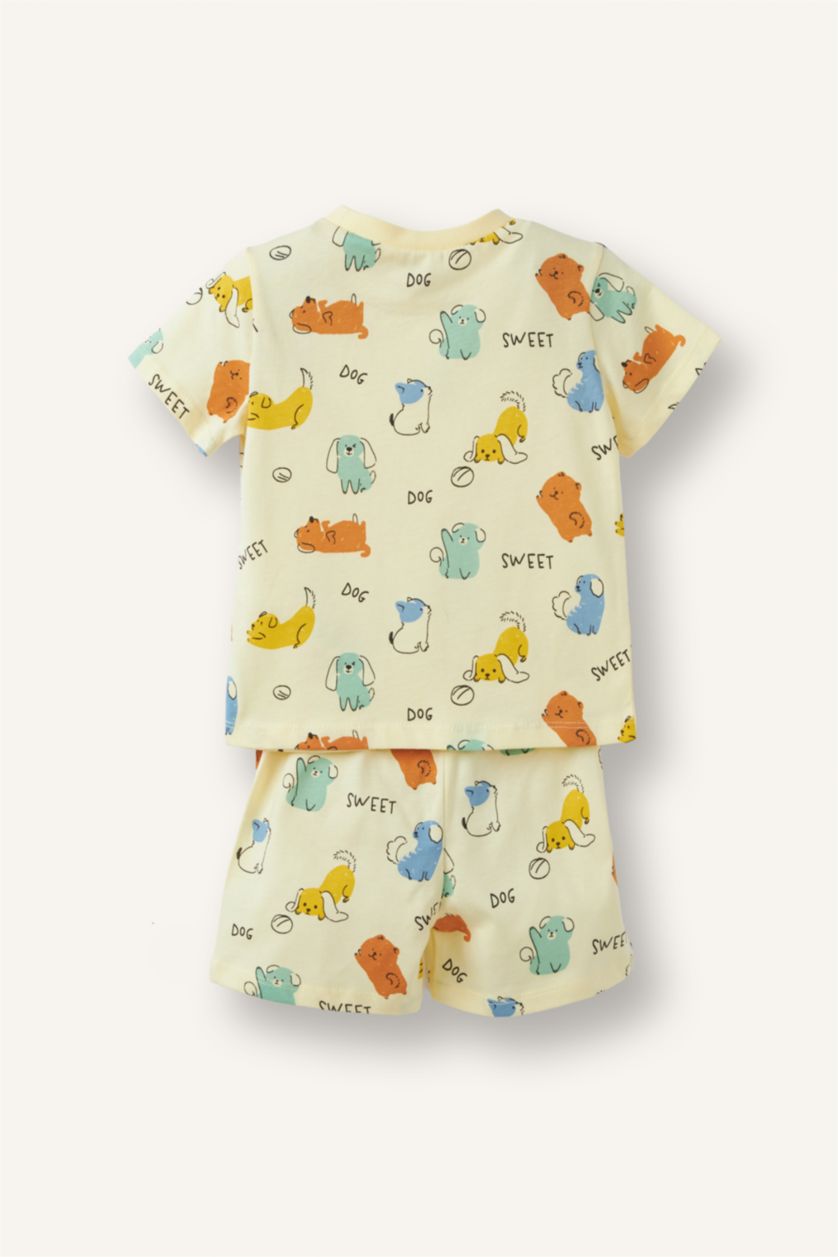 Baby Boys Light Yellow 2 piece Regular Fit Animal Print Knitted Pyjamas
