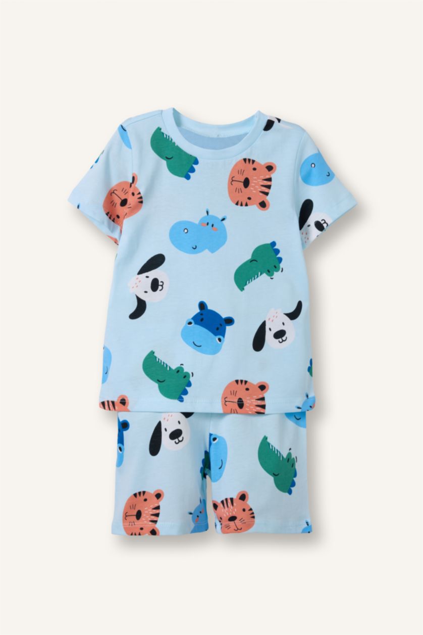 Baby Boys Light Blue 2 piece Regular Fit Animal Print Knitted Pyjamas