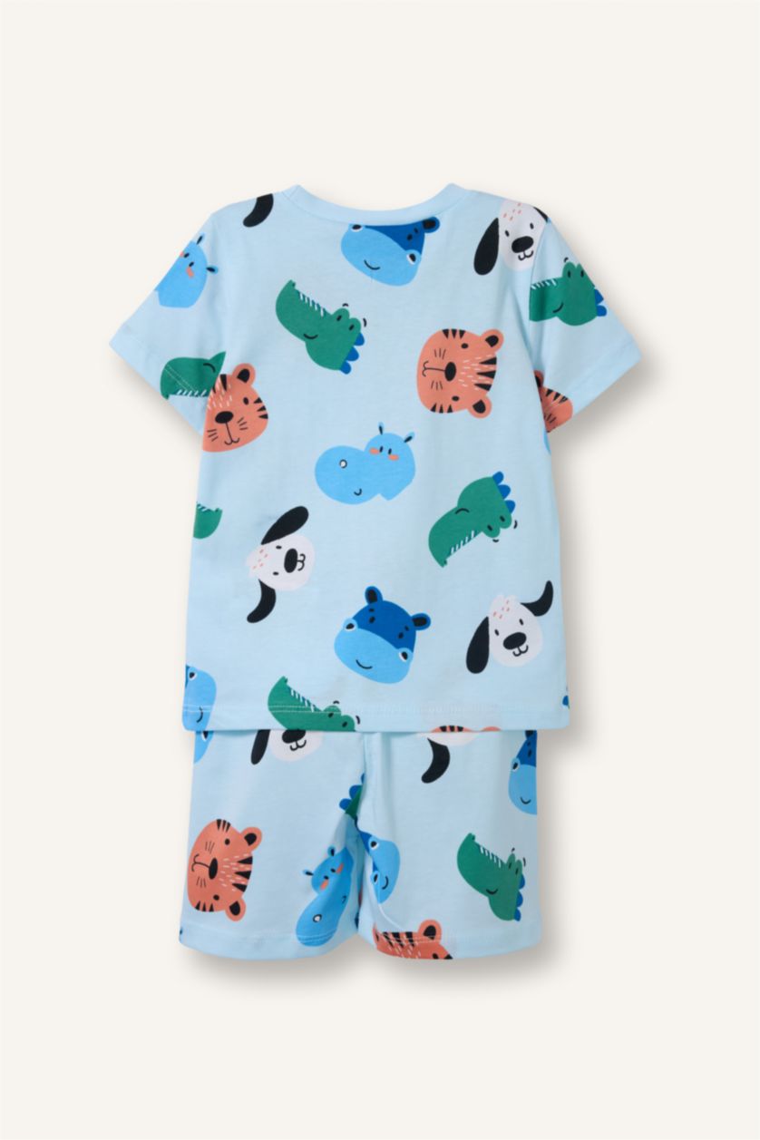 Baby Boys Light Blue 2 piece Regular Fit Animal Print Knitted Pyjamas