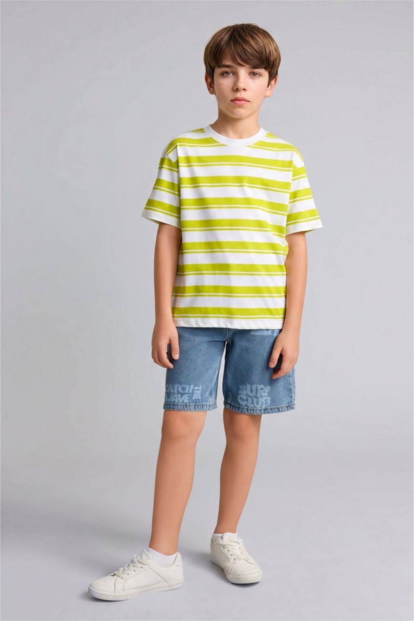 BOYS & TEENS Green Boy 100% Cotton Striped T-Shirt