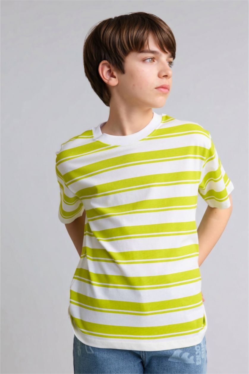 BOYS & TEENS Green Boy 100% Cotton Striped T-Shirt