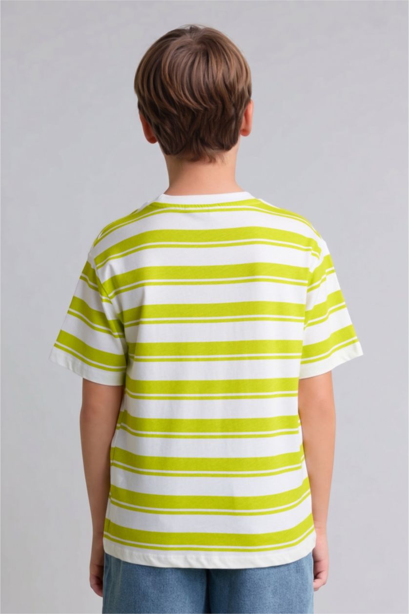 BOYS & TEENS Green Boy 100% Cotton Striped T-Shirt