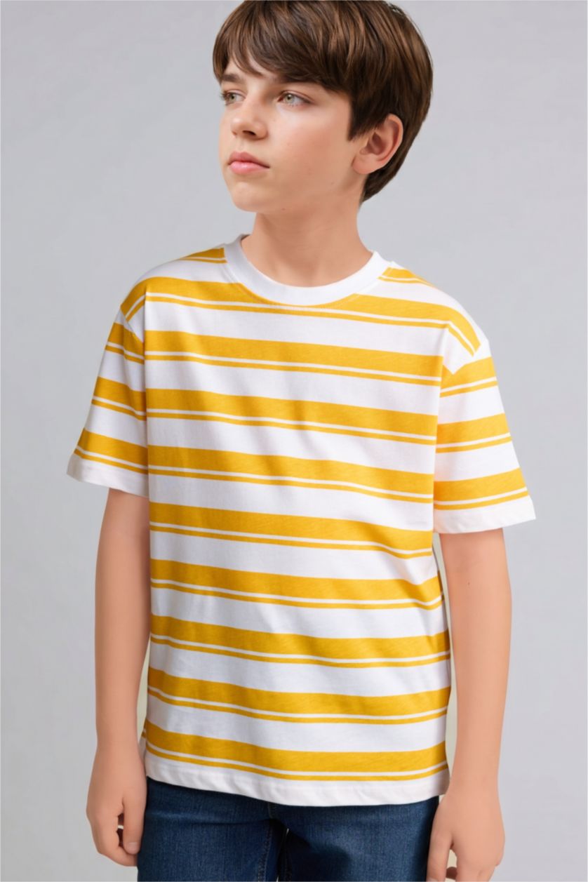 BOYS & TEENS Yellow Boy 100% Cotton Striped T-Shirt