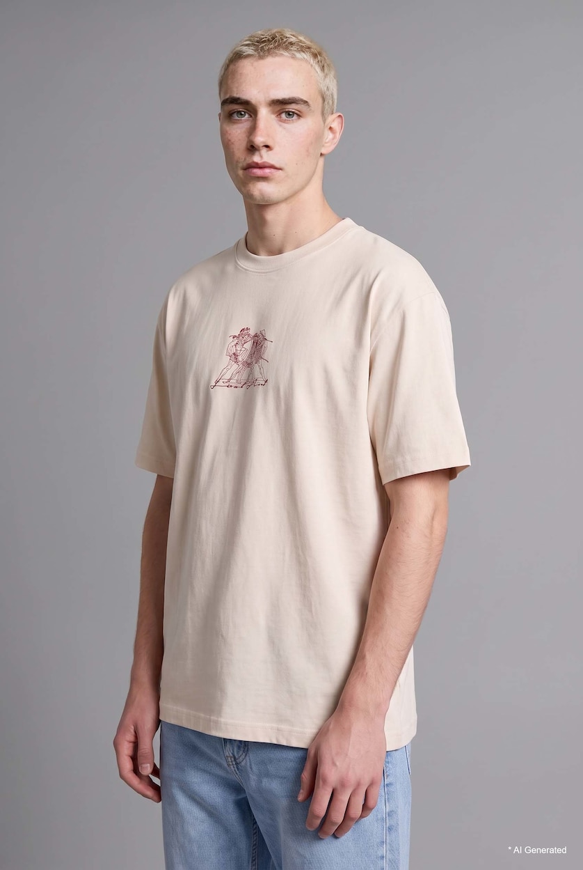 رجال بيج فاتح Boxy Fit Short Sleeve T-Shirt